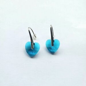Turquise Blue Crystal Heart Rhinestone Hearts Drop Dangle Silver Hook Earrings